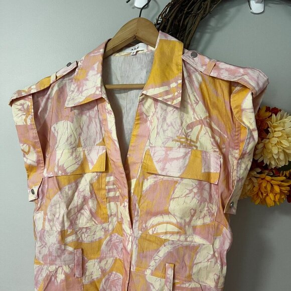 A.L.C. Womens Ava II Printed Linen-blend Mini Shirtdress Size 14 in Cumin Lilac - Picture 3 of 10